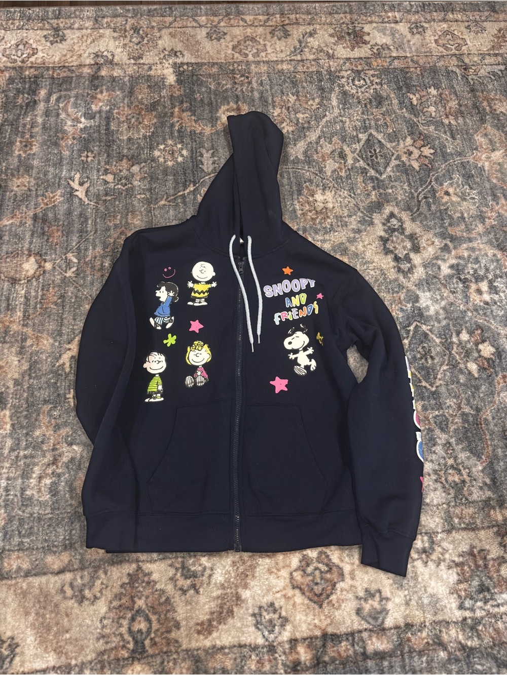 Snoopy & Friends Zip Hoodie Navy Women’s Small Cute Graphic Peanuts - Picture 2 of 5